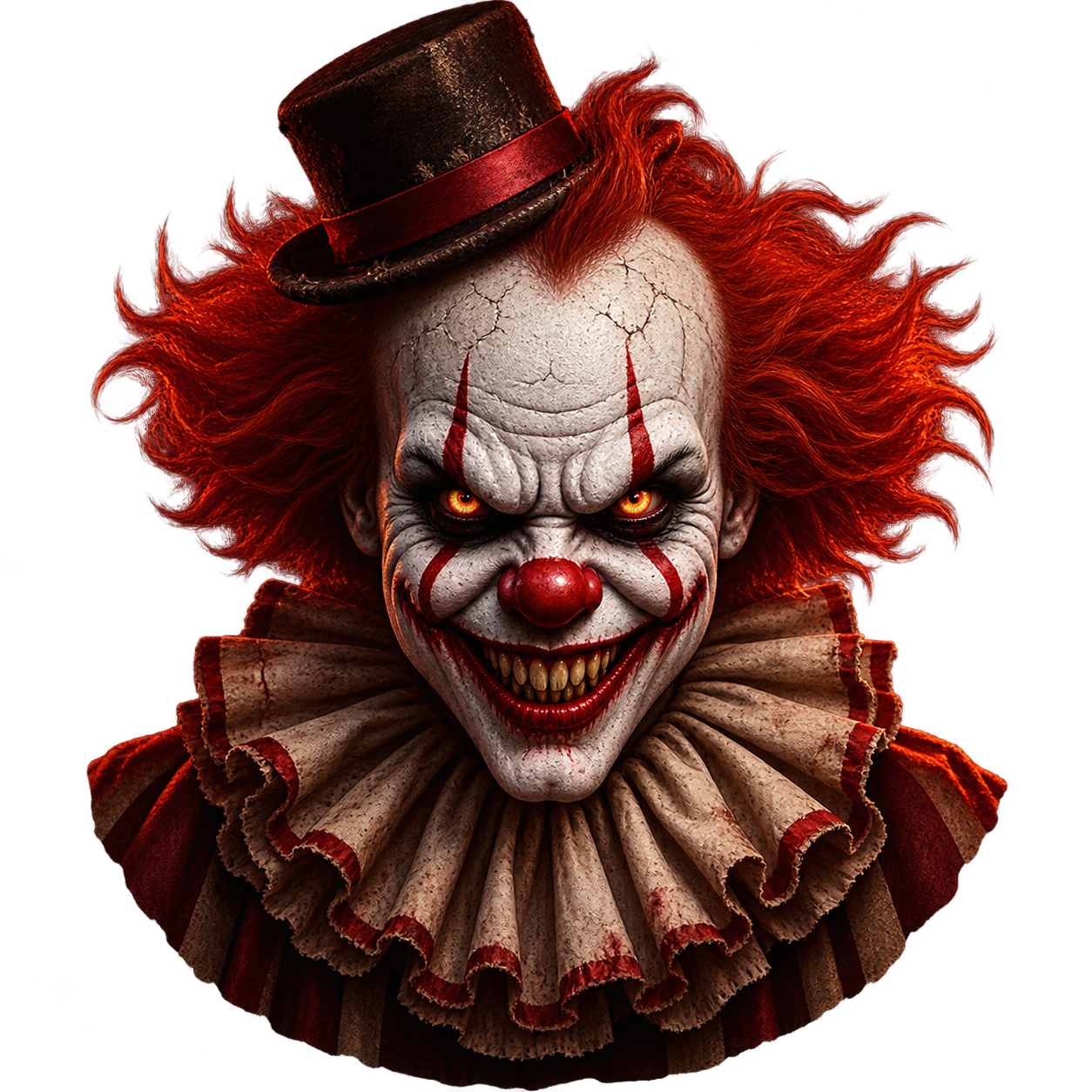 scary online experience — a haunting clown figure guarding a corridor inside The Haunted Carnival